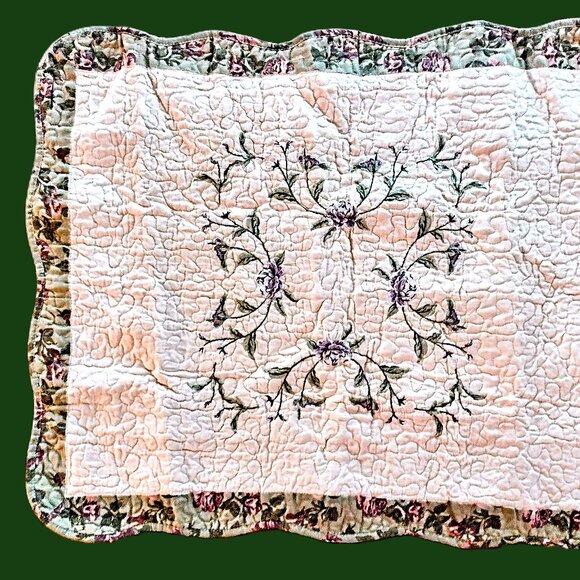 Quilted Ivory Pillow Sham (1 STD) ~ Lavender Embroidered Floral ~ 20 X 26 ~ NEW! - Picture 13 of 13